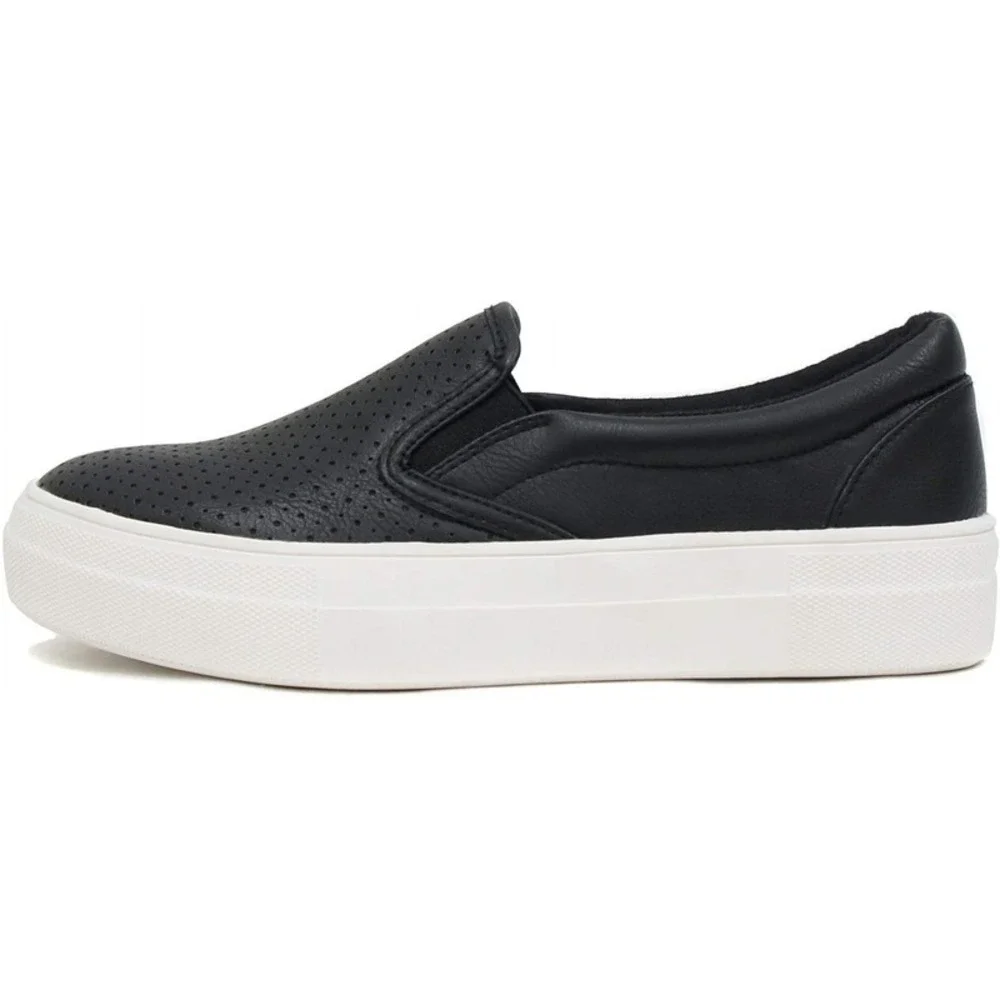 Women's Slip-On Platform Sneakers Memory Foam Faux Leather Black Size 8.5